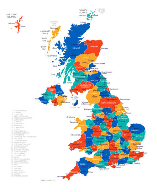 mapa wielkiej brytanii - bardzo szczegółowa ilustracja wektorowa - liverpool stock illustrations