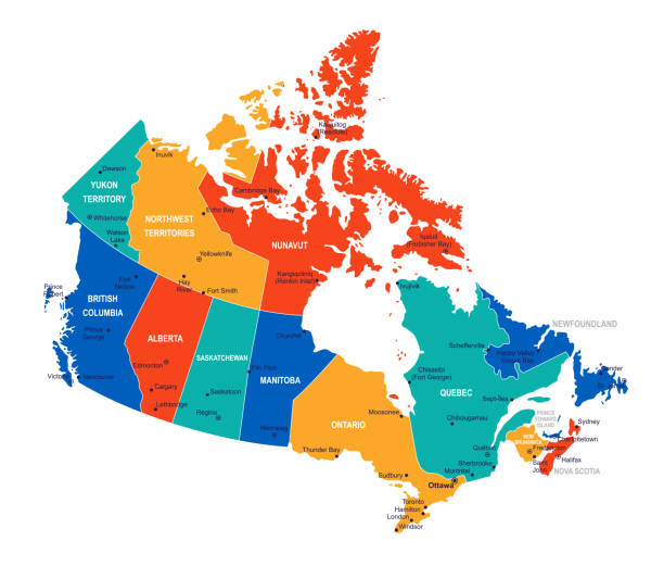 ilustraciones, imágenes clip art, dibujos animados e iconos de stock de mapa de canadá - ilustración vectorial muy detallada - southern alberta