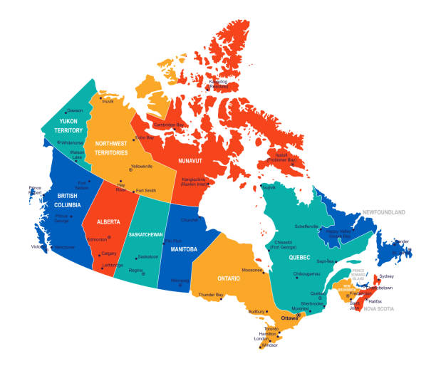 mapa kanady - bardzo szczegółowa ilustracja wektorowa - toronto canada flag montreal stock illustrations