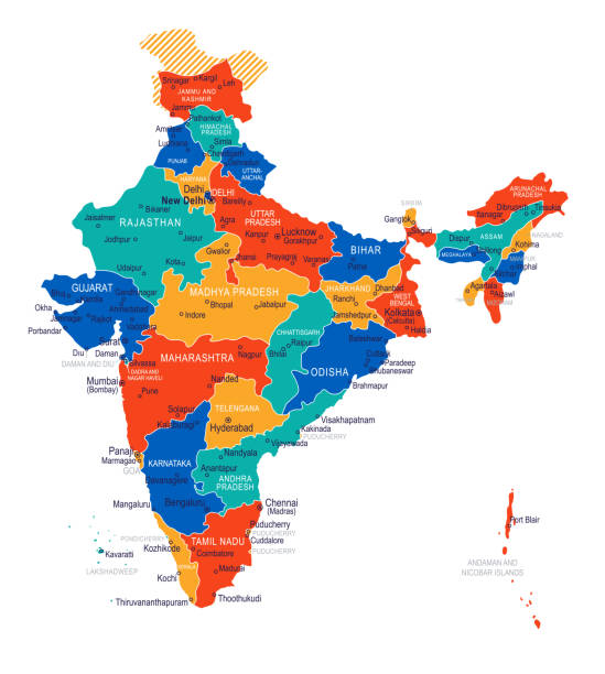 карта индии - очень подробная векторная иллюстрация - india capital cities new delhi map stock illustrations