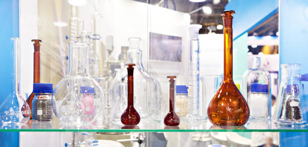 istock Laboratory glass bottles and flasks in store 1400808130