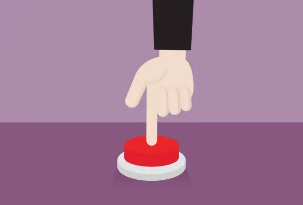 Vector illustration of Finger press a red button