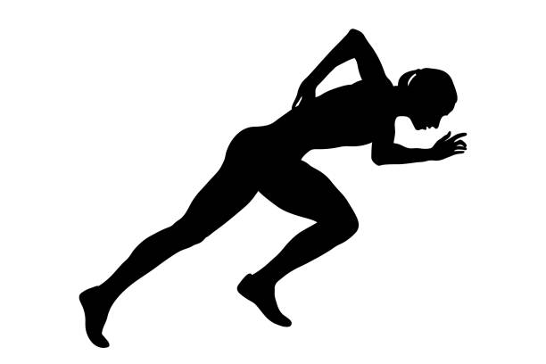 zacznij biegać dziewczyna sportowiec czarna sylwetka - silhouette sport running track event stock illustrations