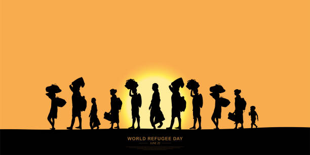 ilustraciones, imágenes clip art, dibujos animados e iconos de stock de día mundial del refugiado. 20 de junio-vector.  día del refugiado. día del migrante. - displaced persons camp illustrations