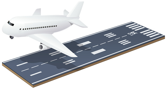Airport runway with an airliner taking off