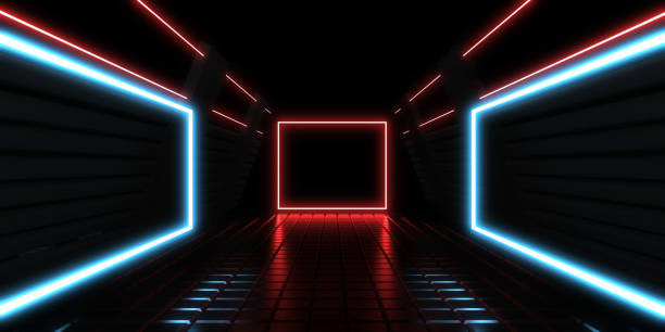 istock 3D abstract background with neon lights. neon tunnel  .space construction . .3d illustration 1400823441