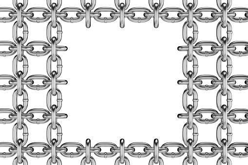 Background with silver metal chain. A common metal short-link chain. 3D render