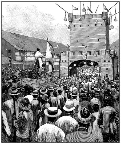 Antique illustration: Demonstration in Manila, Philippines