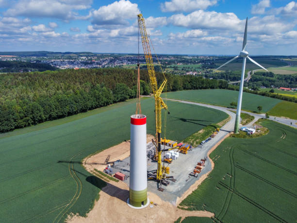 istock Construction of a wind turbine from above 1400828705
