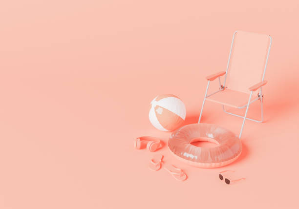istock Summer accessories with sun chair against pink background 1400829889