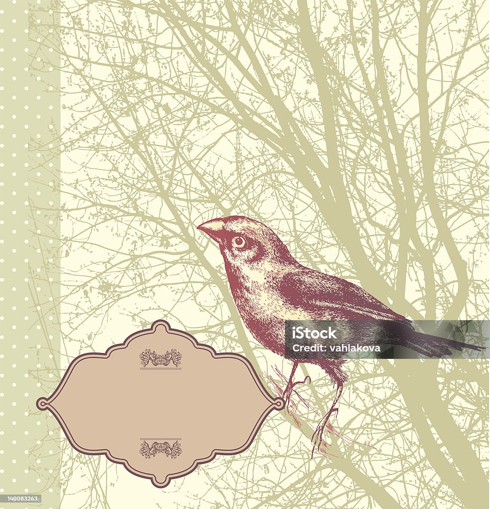 vintage fond avec l'oiseau assis sur un arbre, réalisées à la main. - clipart vectoriel de Abstrait libre de droits