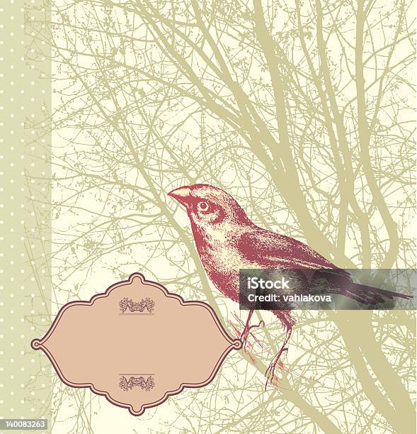 Vintage Fond Avec Loiseau Assis Sur Un Arbre Réalisées À La Main Vecteurs libres de droits et plus d'images vectorielles de Abstrait