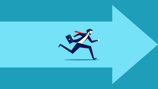 istock progress. A businessman runs forward following the arrowhead. business concept vector illustration 1400833101