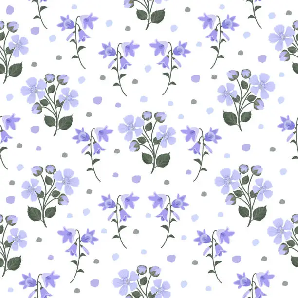 Vector illustration of Blue flowers, seamless pattern