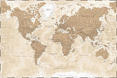 istock World Map - Beige Golden Vintage Political - Vector Detailed Illustration 1400834694