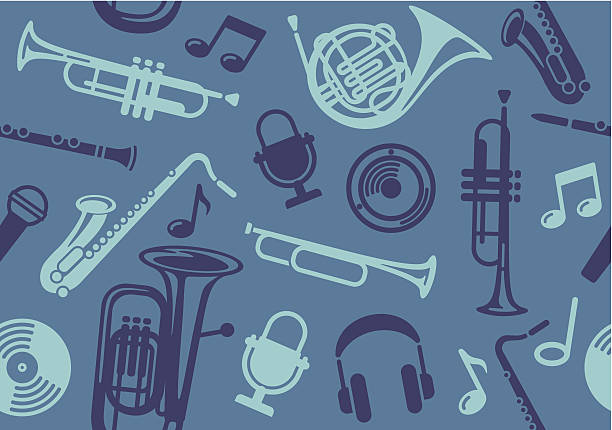фон с музыкальные инструменты ветер - trombone musical instrument wind instrument brass band stock illustrations