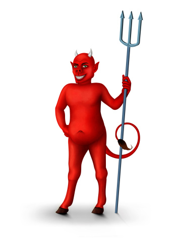 The devil with a pitchfork in his hand. Isolated on white background