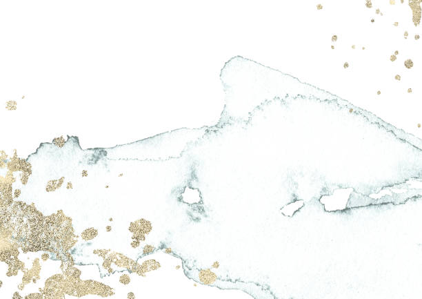 istock Watercolor abstract blue stains and gold dust splash elements. Template for wedding or social media background designs 1400839809