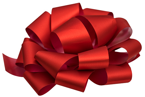 Red paper ribbon bow isolated on white background.
