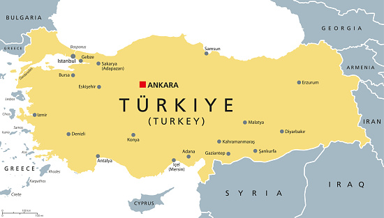 Türkiye, Turkey political map with capital Ankara