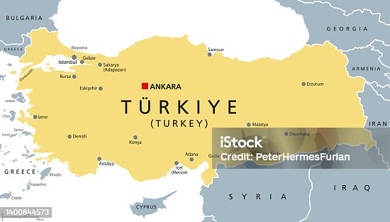 istock Türkiye, Turkey political map with capital Ankara 1400844573