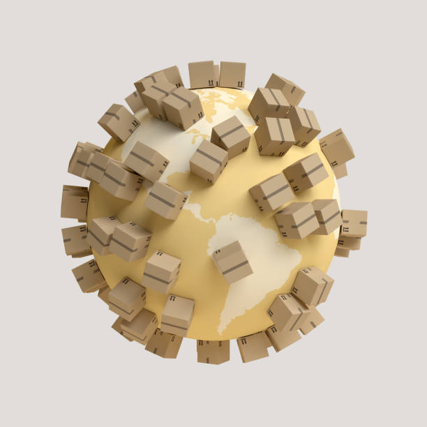 istock Cardboard Boxes Around the World - Global Shipment. 3d Rendering 1400847544