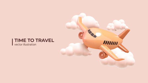 Airplane flying in clouds for travel or summer journey. vector art illustration