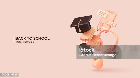 istock Chalk board, academic cap, books and backpack. Vector illustration 1400849725