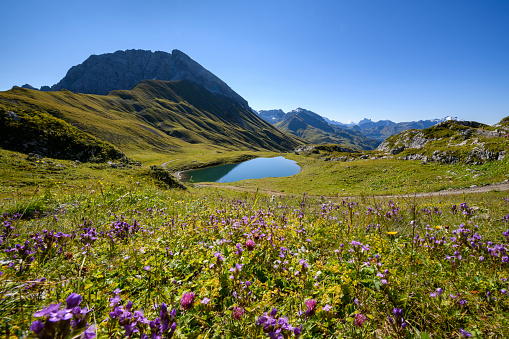 Beautiful small lake in the Alps close to the mountain village Lech