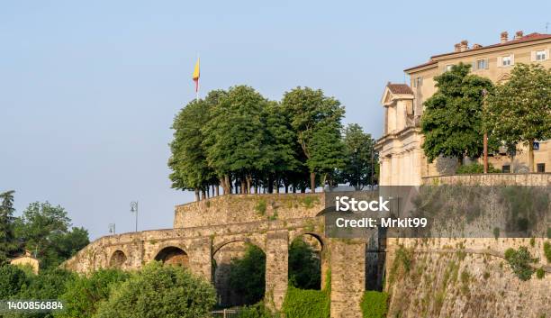 Bergamo Italy The Old Town Landscape At The Ancient Gate Porta San Giacomo And The Venetian Walls An Unesco World Heritage Bergamo Touristic Destination And Best Of Italy Stock Photo - Download Image Now