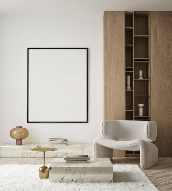 istock mock up poster frame in modern interior background, living room, Scandinavian style, 3D render, 3D illustration 1400857679