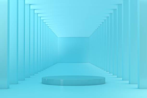 istock Abstract interior design of modern showroom with empty concrete floor and wall background - Hall or stage 3d illustration, empty product stand 1400857829