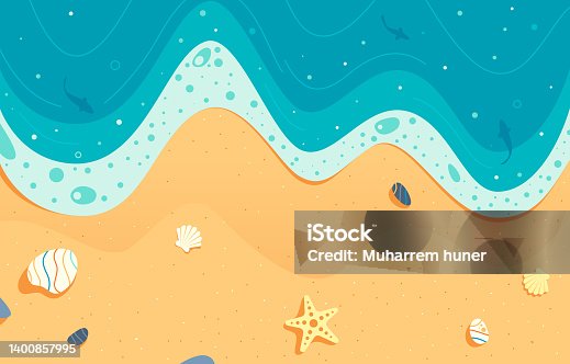 istock Detailed illustration of sea and beach top view. Summer vacation background illustration. 1400857995