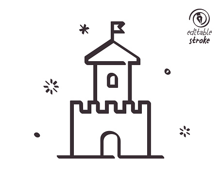 Castle hill concept can fit various design projects. Modern and playful line vector illustration featuring the object drawn in outline style. It's also easy to change the stroke width and edit the color.