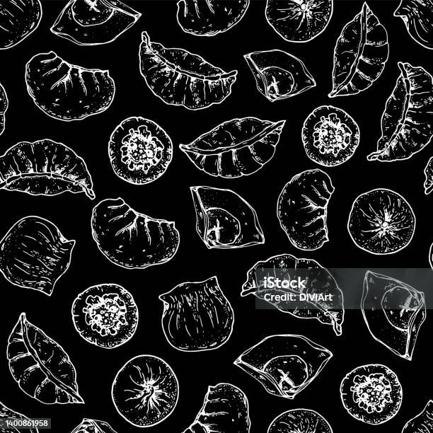 Pattern For Dumpling Dumplings Seamless Pattern Hand Drawn Vector Illustration Food Sketch ...