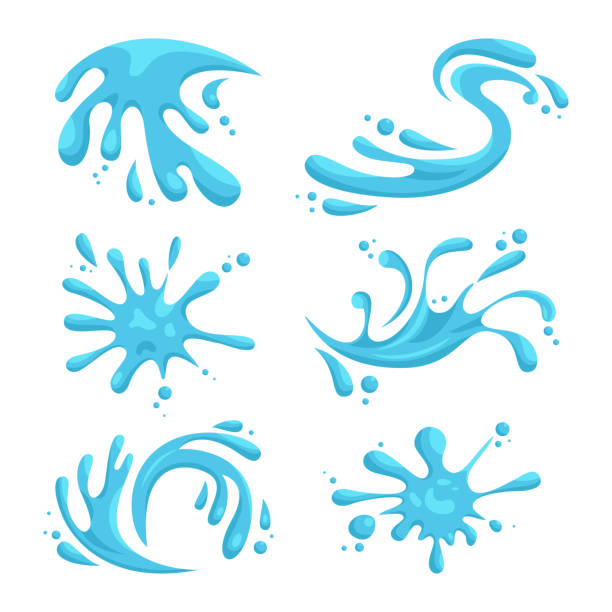 ilustrações, clipart, desenhos animados e ícones de conjunto de respingos de água de desenho animado e gotas. - squirting