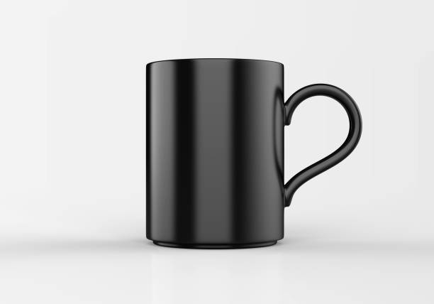 istock Black cup mockup. Mug on a gray background for graphic designers presentations and portfolios. 3D rendering. 1400863405