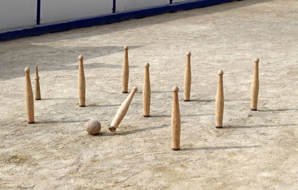 Bolo Palma, a regional bowling sport in Cantabria, Spain Game called bolo palma, regional bowling sport in Cantabria, Spain bowling alley wood stock pictures, royalty-free photos & images
