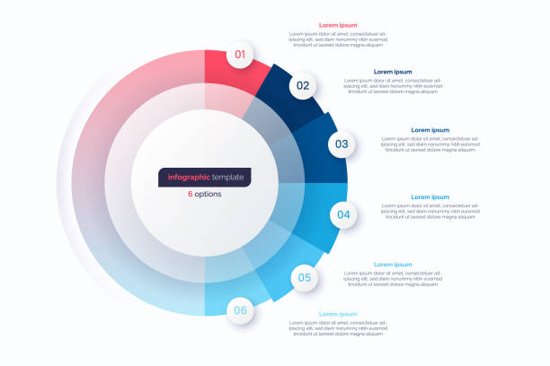 ilustrações de stock, clip art, desenhos animados e ícones de six option circle infographic design template. vector illustration - flow chart strategy analyzing chart