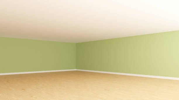 istock Empty Interior Corner with light green Walls, White Ceiling, Light Parquet Floor 1400869945