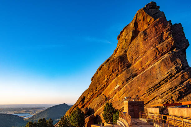 Red Rocks Mountain Park at Sunrise Earluy morning Sun on Creation Rock in Red Rocks Mountain Park morrison stock pictures, royalty-free photos & images