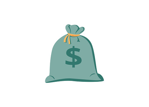 Money bag vector icon, flat simple cartoon with yellow shoelace and dollar sign isolated on white background