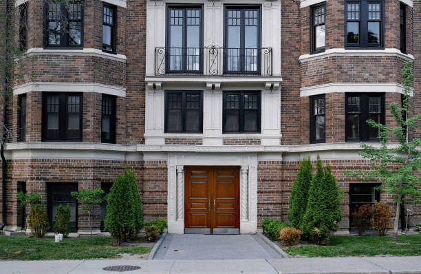Small old three story brick apartment building