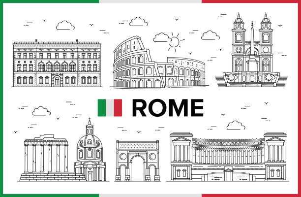 illustrazioni stock, clip art, cartoni animati e icone di tendenza di roma, italia. edifici e attrazioni della città - roma