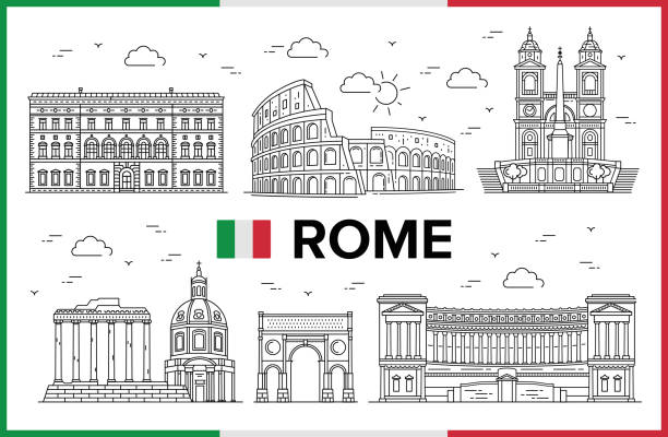 ilustrações, clipart, desenhos animados e ícones de roma, itália. edifícios e pontos turísticos da cidade - church rome italian culture italy