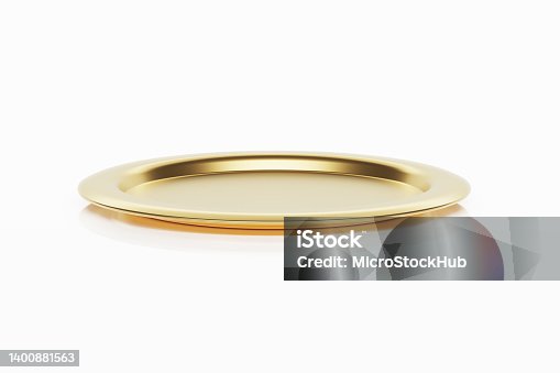 istock Gold Platter Sitting On White Background 1400881563