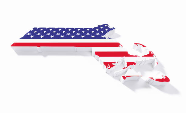 istock Extruded Physical Map Of Massachusetts State Textured With American Flag On White Background - 2022 USA Elections Concept 1400882092