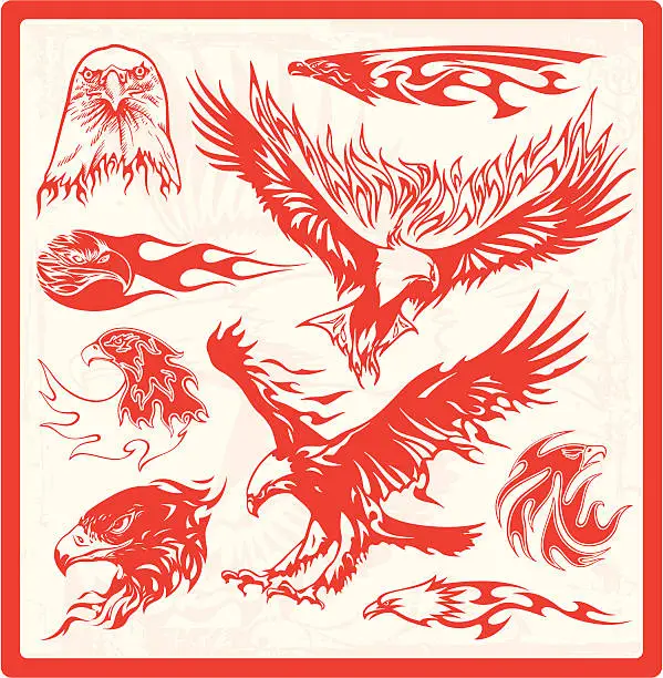 Vector illustration of Flaming Eagle Vector Illustrations Set