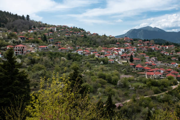istock Distant view of mountain village. 1400885532