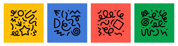 zabawny kolorowy zestaw kształtów linii - tylda stock illustrations